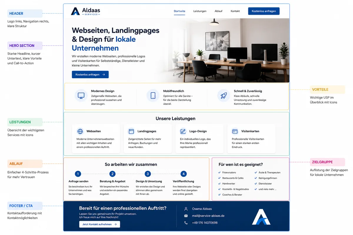 Modernes Website-Konzept für einen Handwerksbetrieb (nachher)